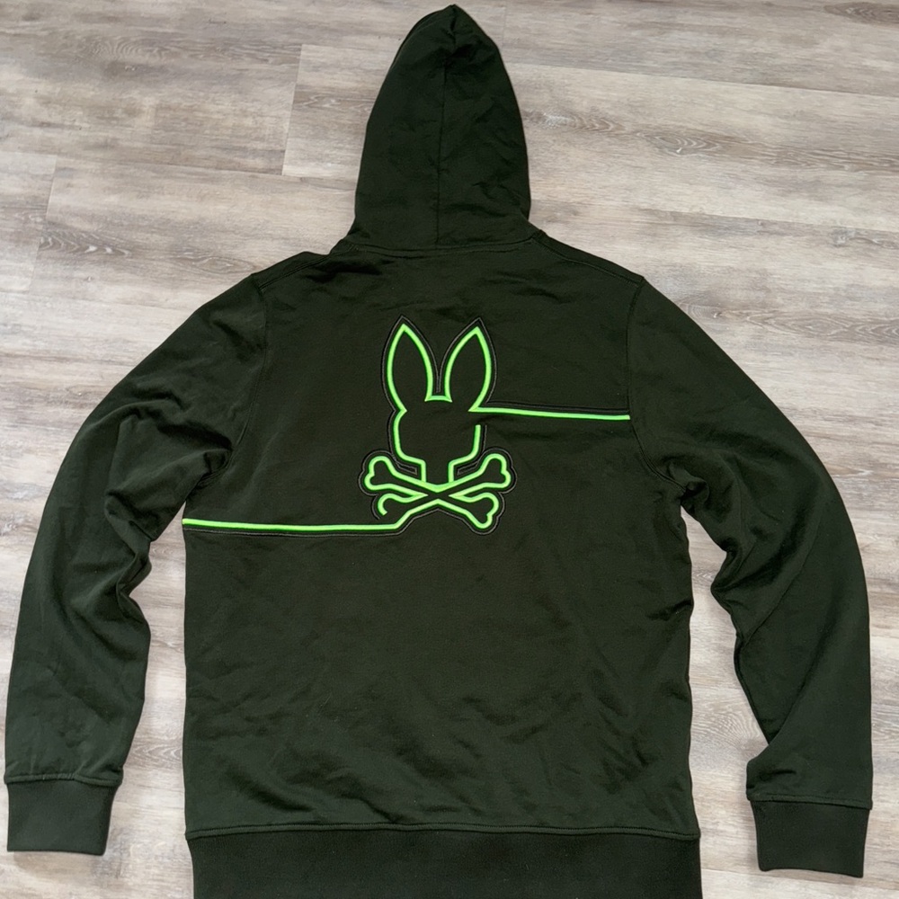 Psycho Bunny Black and Green Hoodie Sweater